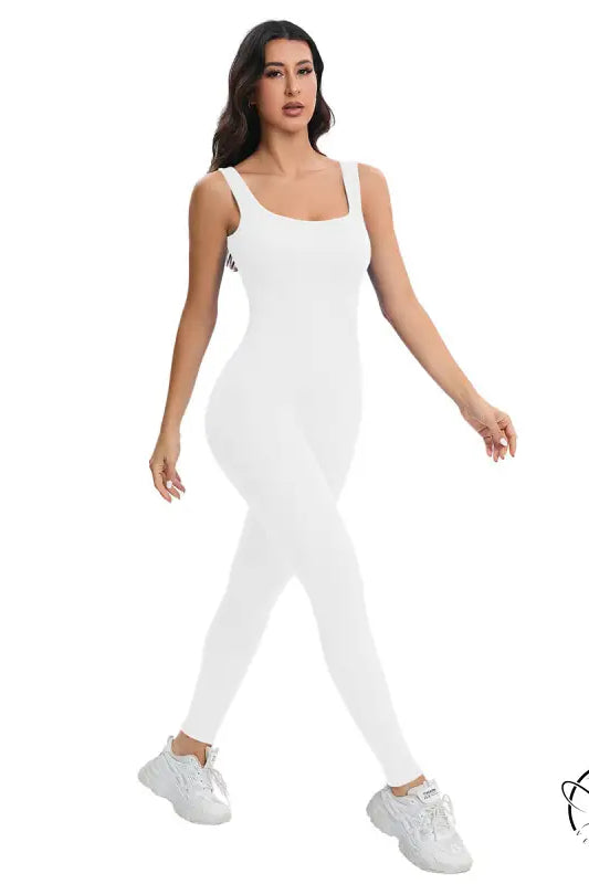 Langry breathable seamless knitted peach hip slim fit white jumpsuit