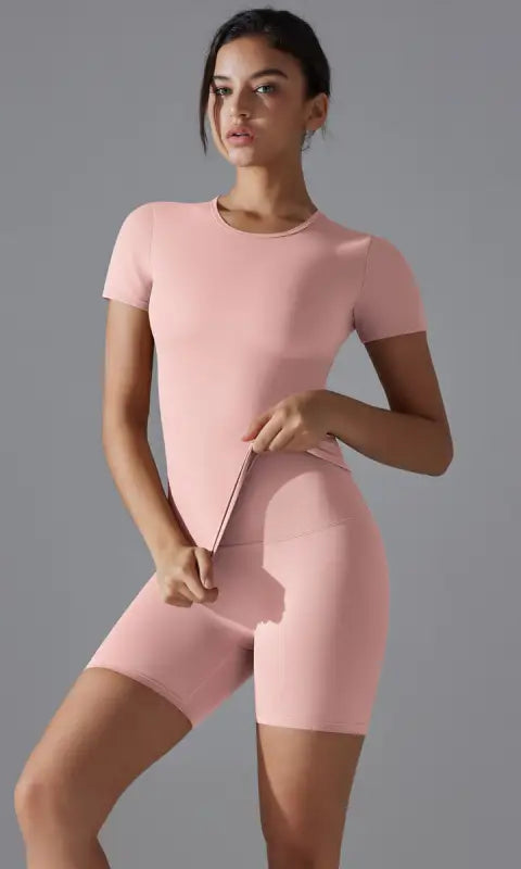 Spring Autumn t Shirt Quick Drying Yoga Clothes Short Sleeve Slim Fit Fitness Blouse Outdoor Running Sports Suit Women