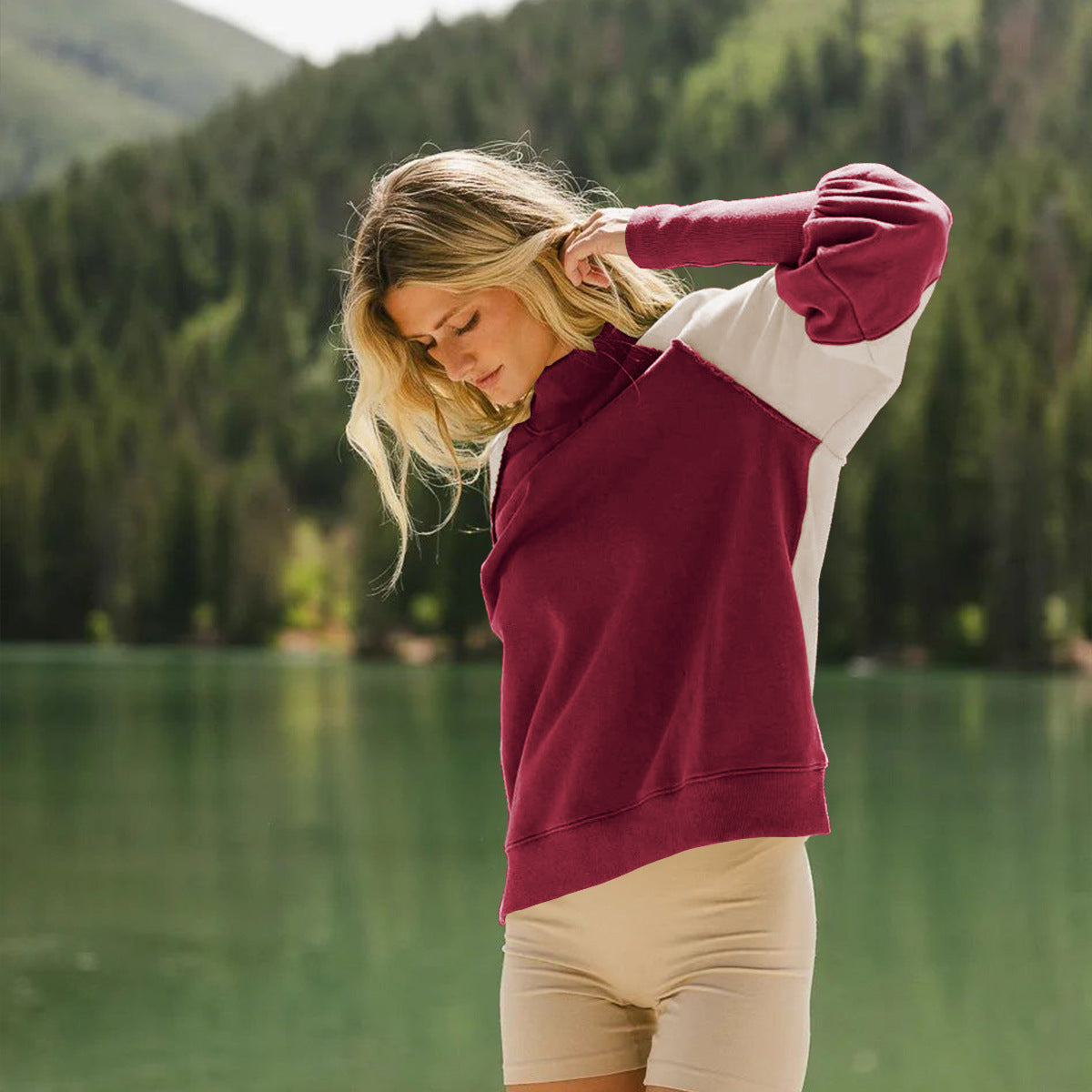 Maroon and cream langry fashion hoodie sweater in soft cotton