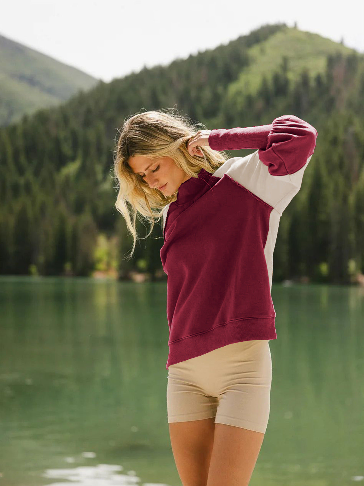 Maroon and cream langry fashion hoodie sweater in soft cotton