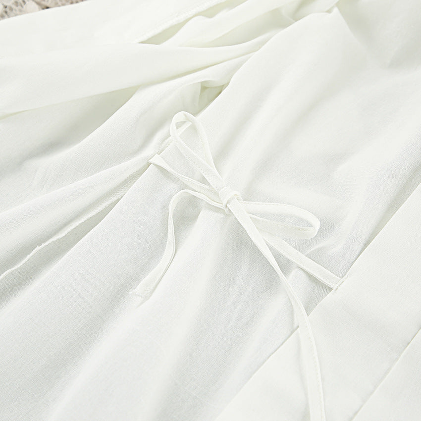 Elegant langry fashion white chiffon dress with tied waistband