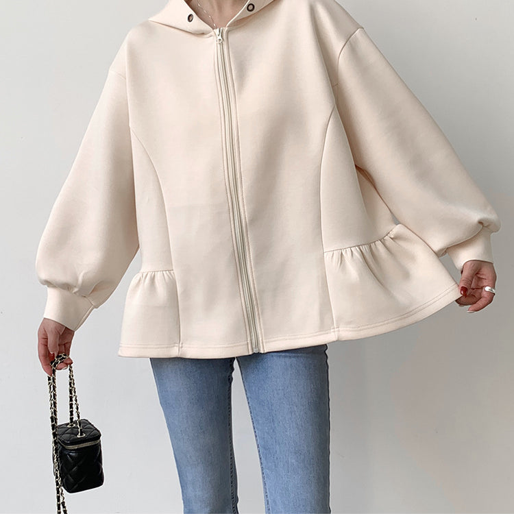 Cream-colored Letian Ruffled Hooded Jacket from Vetements Winter Collection for stylish fashion