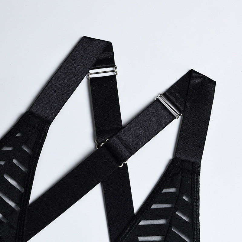 Hollow out Cutout Striped Cross Strap one Piece Lingerie Suit