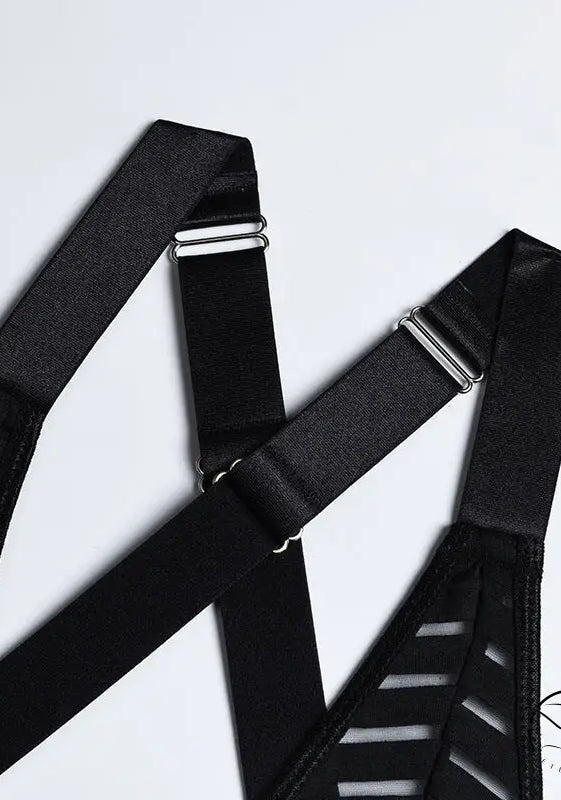 Hollow out Cutout Striped Cross Strap one Piece Lingerie Suit