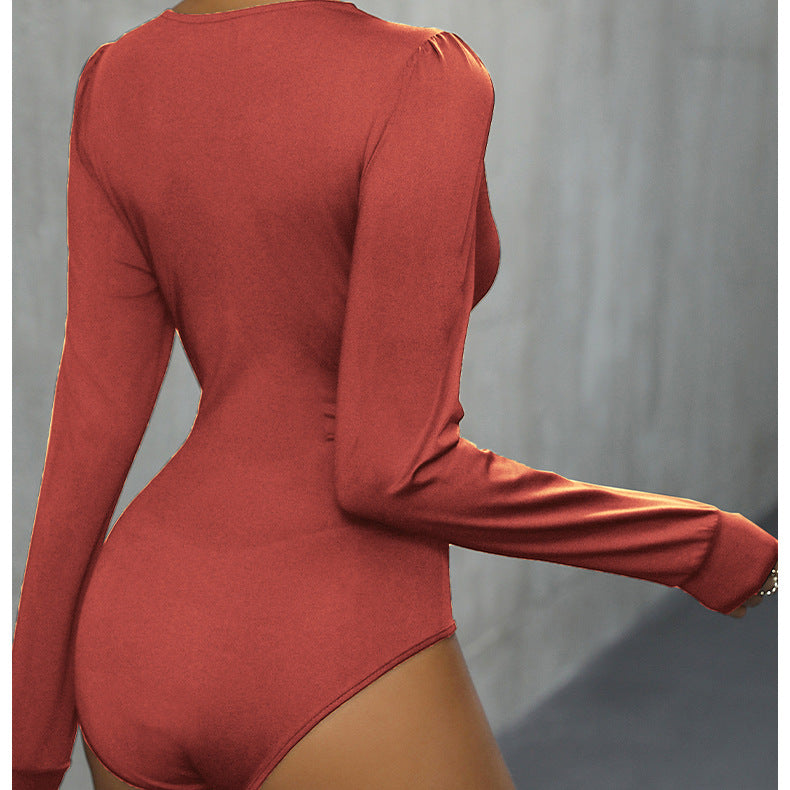 Long sleeve rust-colored women’s bodysuit from Fall Women Clothing for stylish fashion