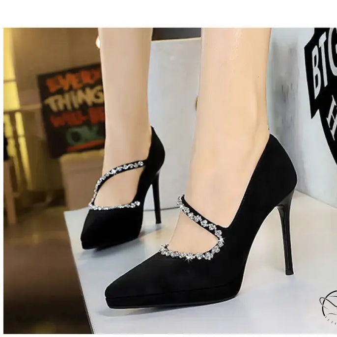 Cocktail Waterproof Platform Rhinestone Ankle Strap High Heel Pumps