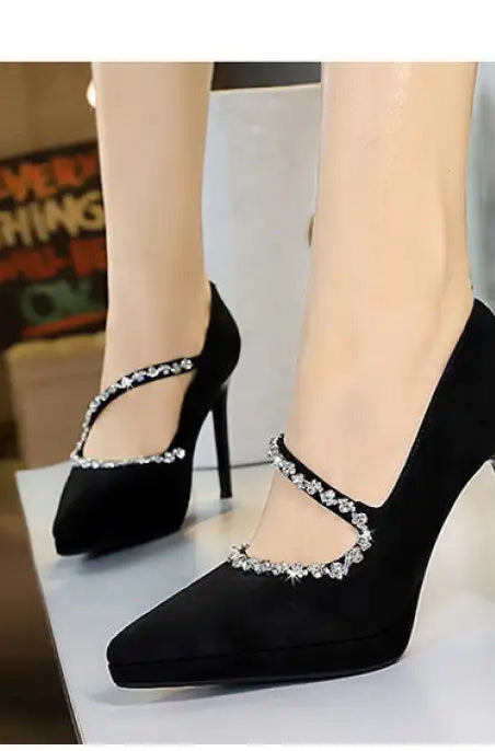 Cocktail Waterproof Platform Rhinestone Ankle Strap High Heel Pumps