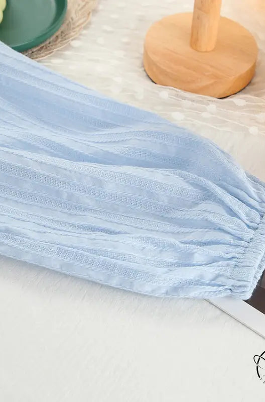 Light blue pure cotton long sleeves home wear cardigan with textured stripes