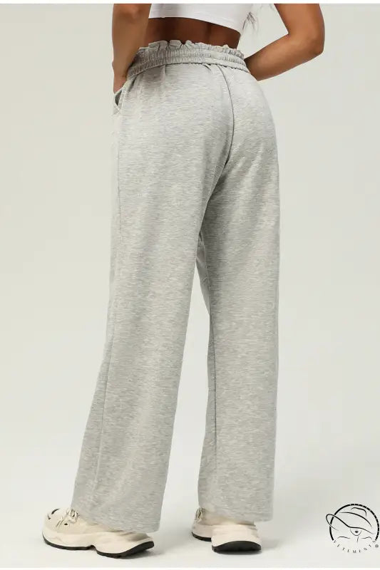 Light gray wide-leg casual fitness yoga pants with elastic waistband