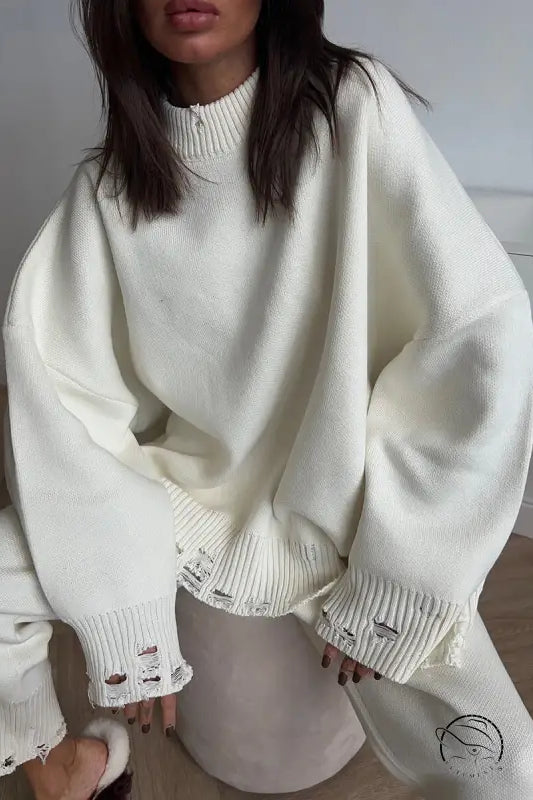 Winter Knitted Ankle Tight Pants Turtleneck Sweater Set