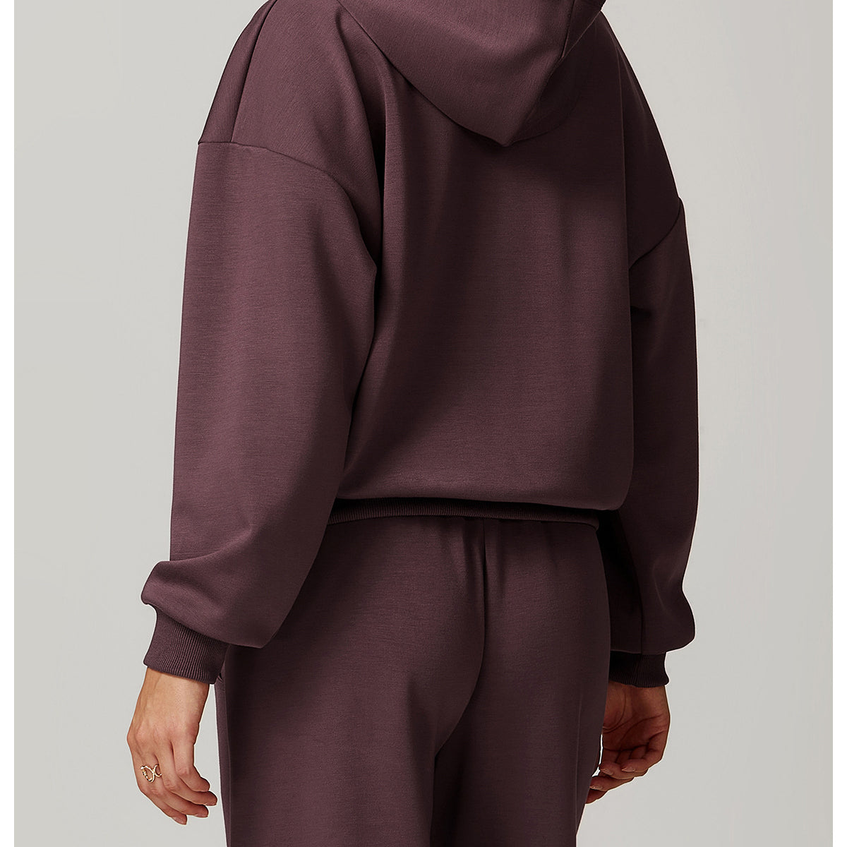 Plum-colored hooded tracksuit from Casual Fashionable Loose All Match Coat collection by Langry