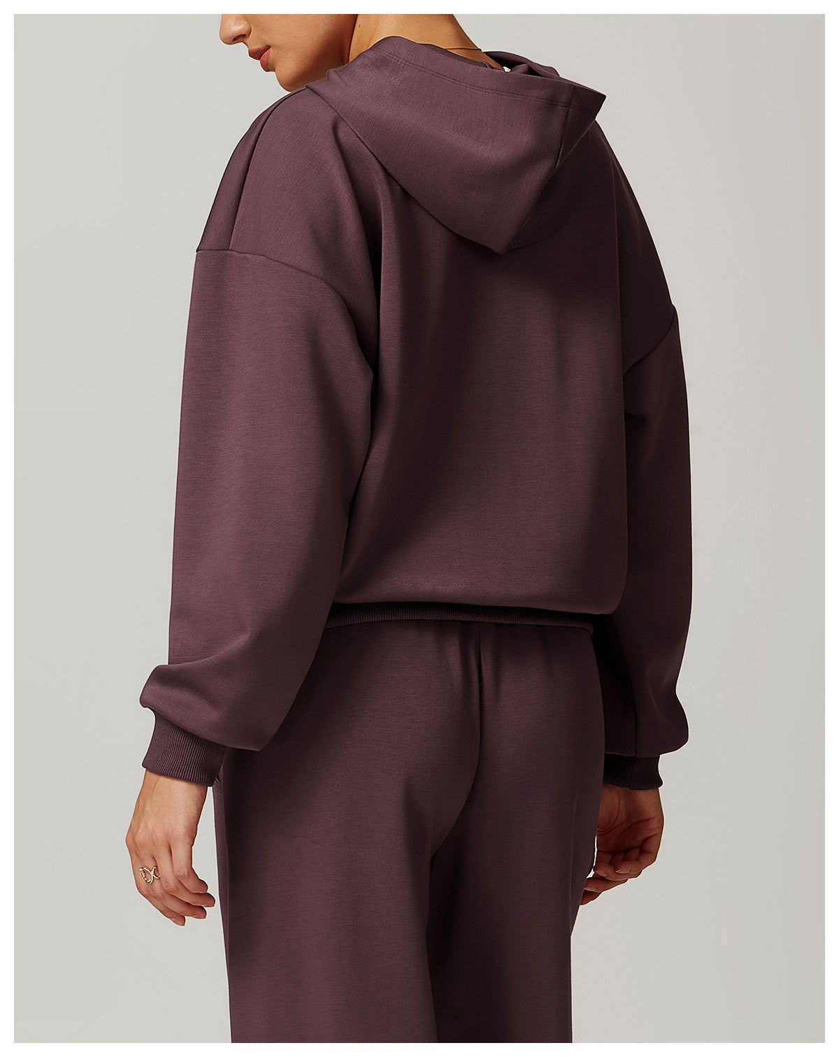 Plum-colored hooded tracksuit from Casual Fashionable Loose All Match Coat collection by Langry