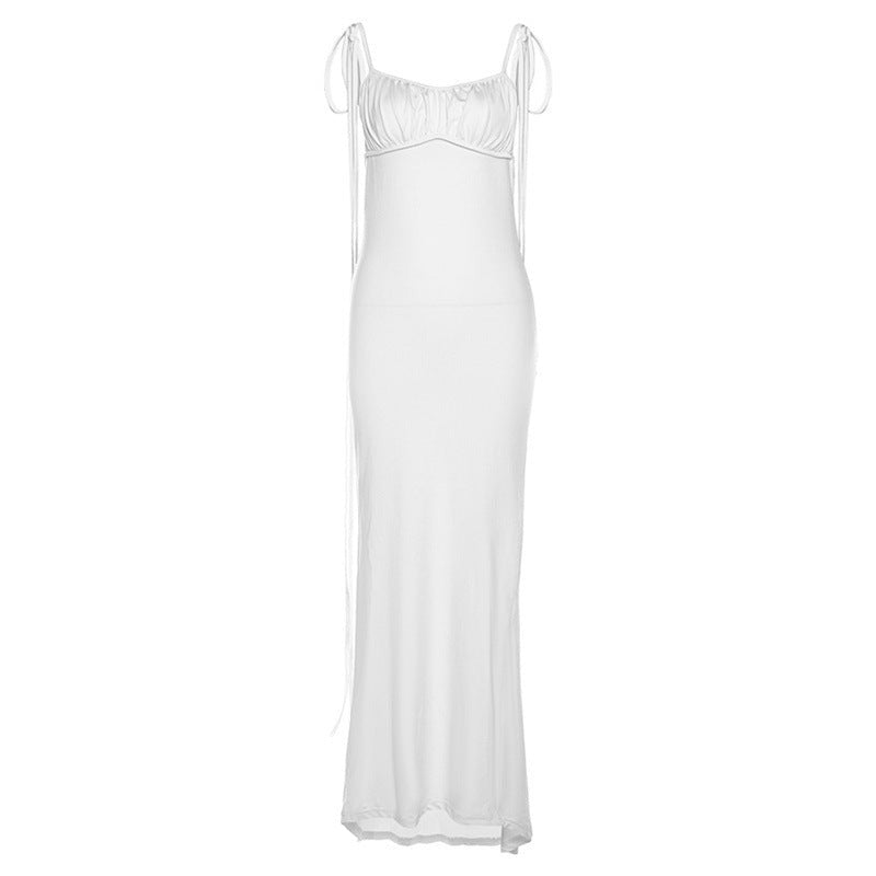 Elegant slim fit sheath dress in white with tie straps, perfect for formal occasions