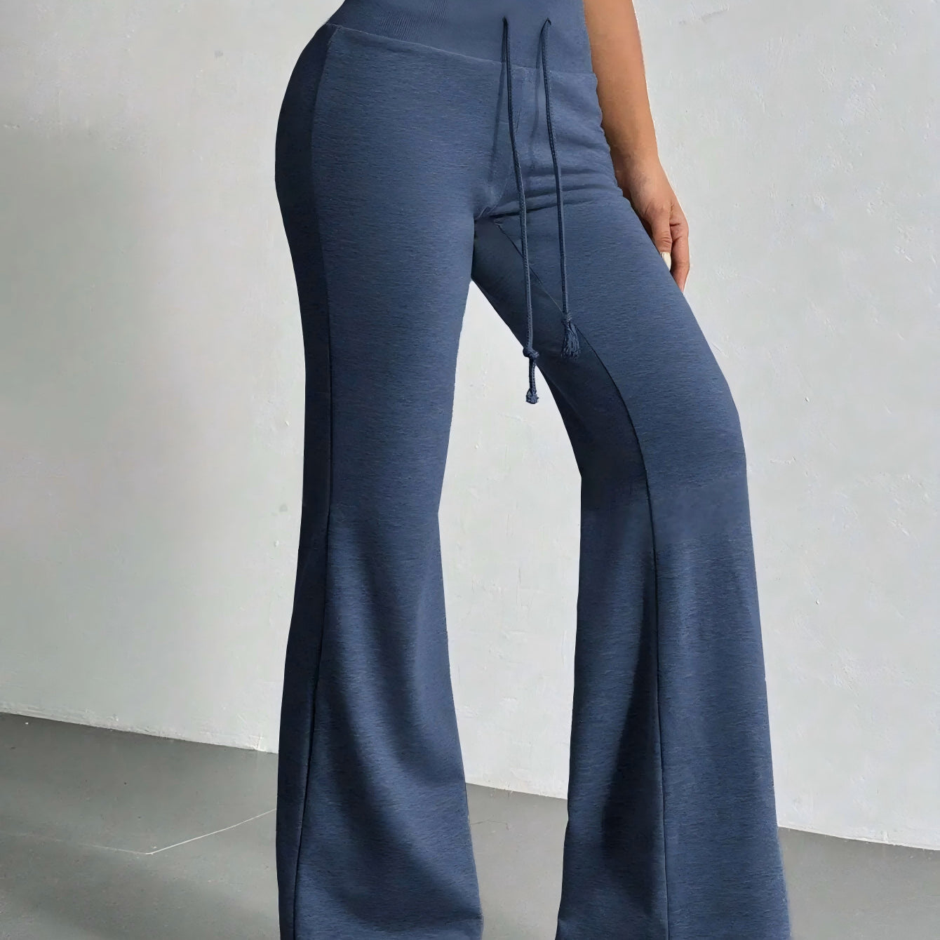 Blue drawstring flared pants from High Waist Casual Solid Color Bell Bottom Pants collection