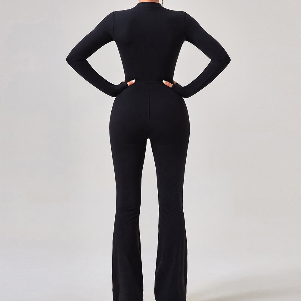 Black long-sleeved flared jumpsuit showcasing stylish langry fashion in ملابس