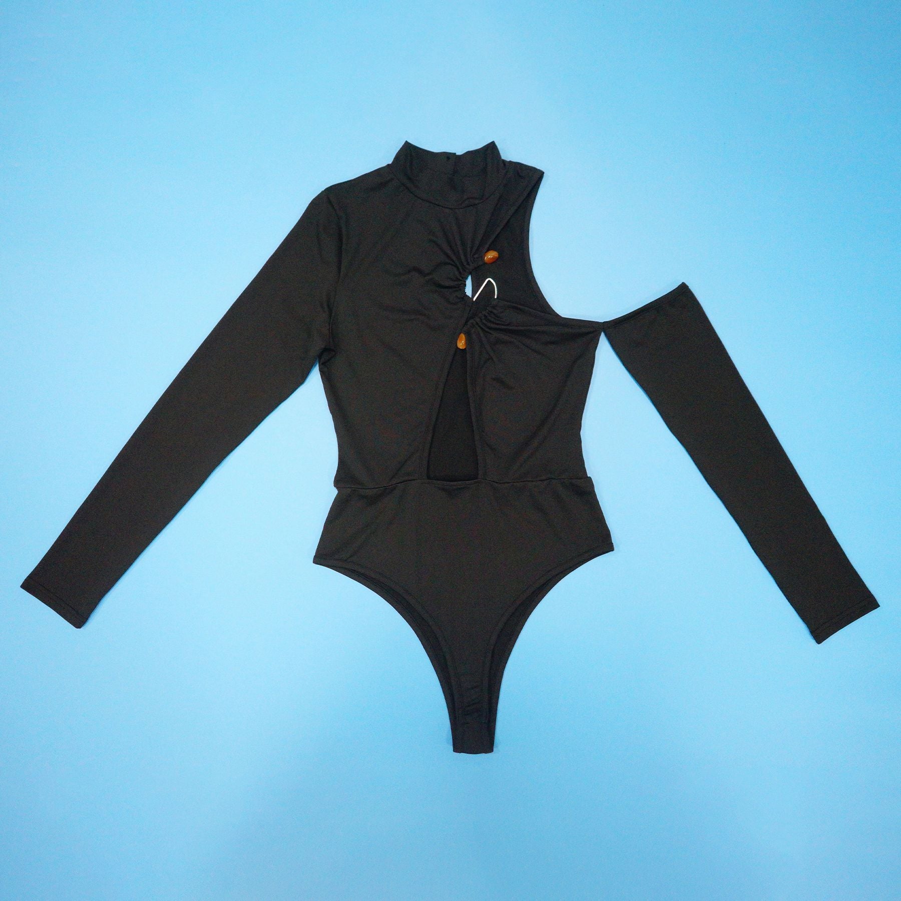 Elegant Skirt Set featuring a Black Asymmetrical Long-Sleeve Bodysuit for fashion and ملابس enthusiasts