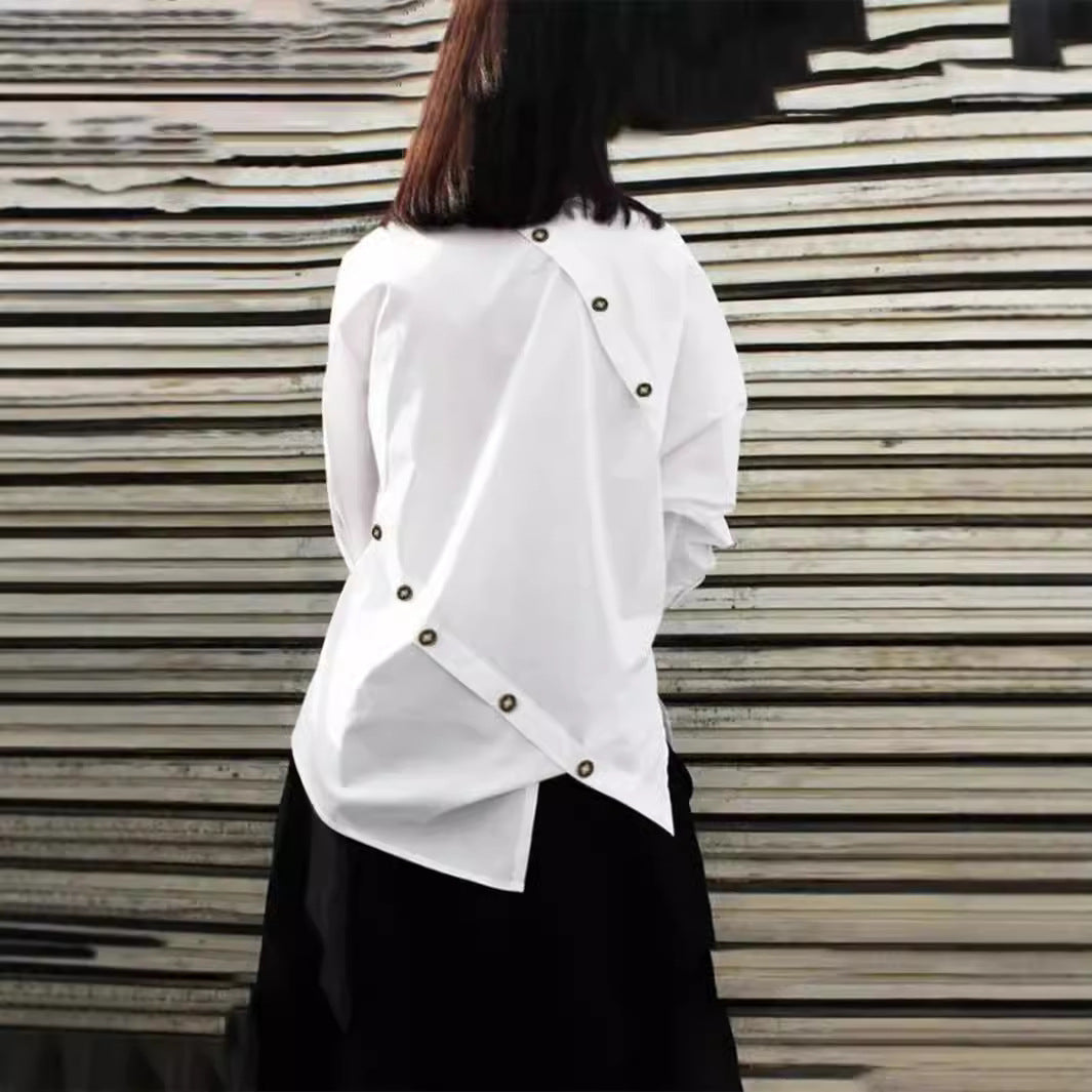 White button-back shirt from Casual Diagonal Collar Shirt, perfect for langry fashion and ملابس
