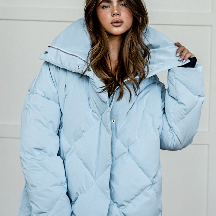 Light blue Langry fashion quilted puffer jacket with hood