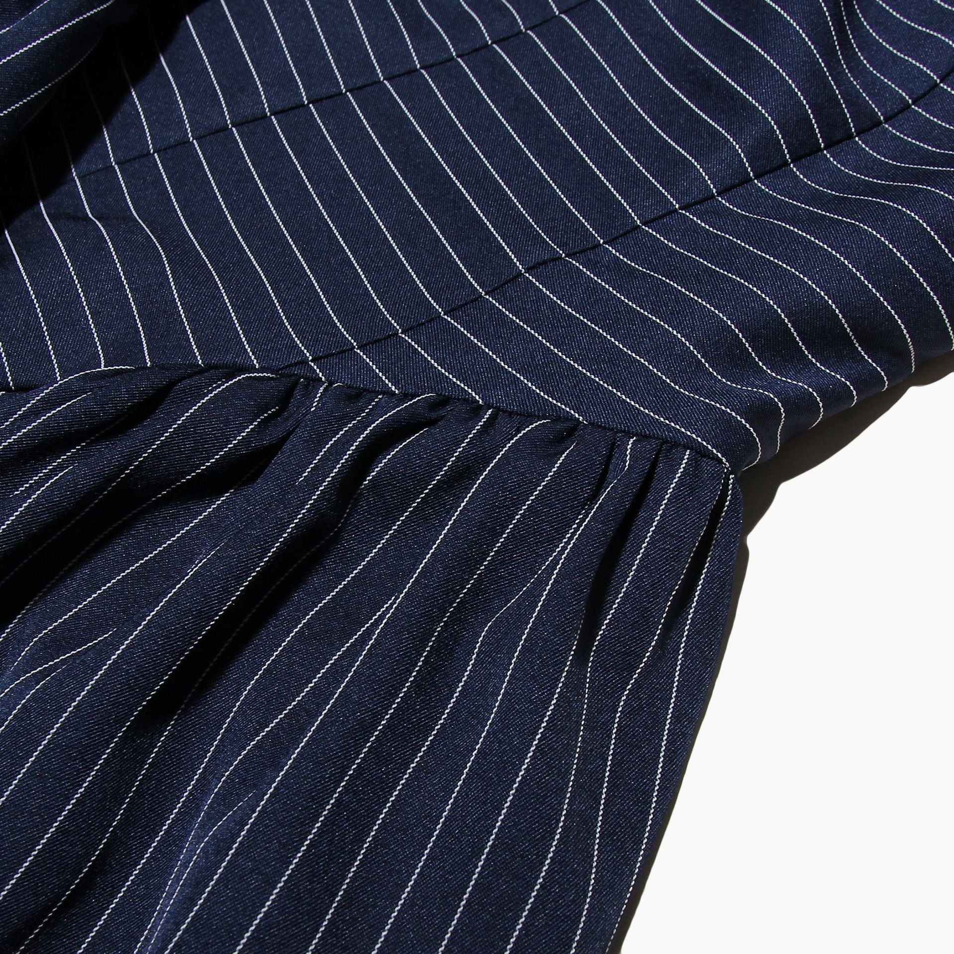 Navy blue pinstriped fabric with ruffles for Gorgeous Striped Halter Dress fashion ملابس