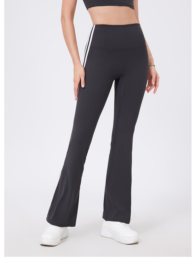 High Waist Yoga Pants Running Sports Peach Hip Raise Fitness Nude Feel Stretch Flared