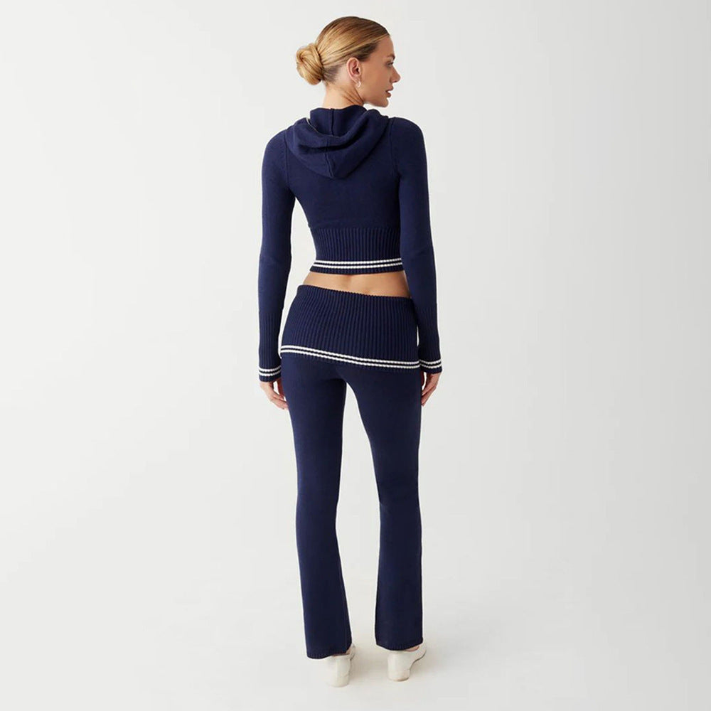 Navy knitwear set showcasing fashion and ملابس in a stylish Winter Knitted Two-Piece ensemble