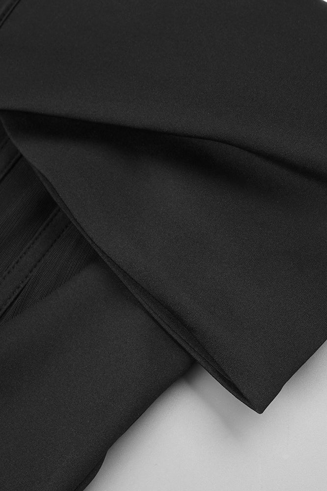 Black dress pants with a folded hem styled with an Attractive Black Rhinestone Maxi Dress