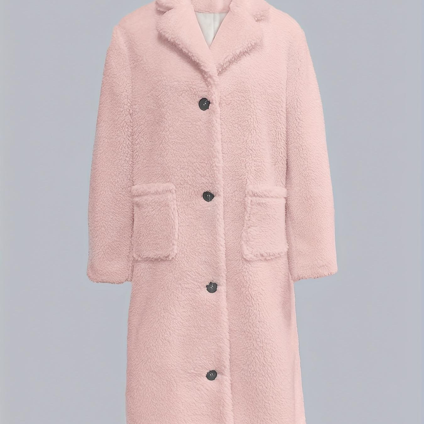 Pink teddy bear coat from Fur Collared Plush Long Coat collection, perfect for fashion enthusiasts