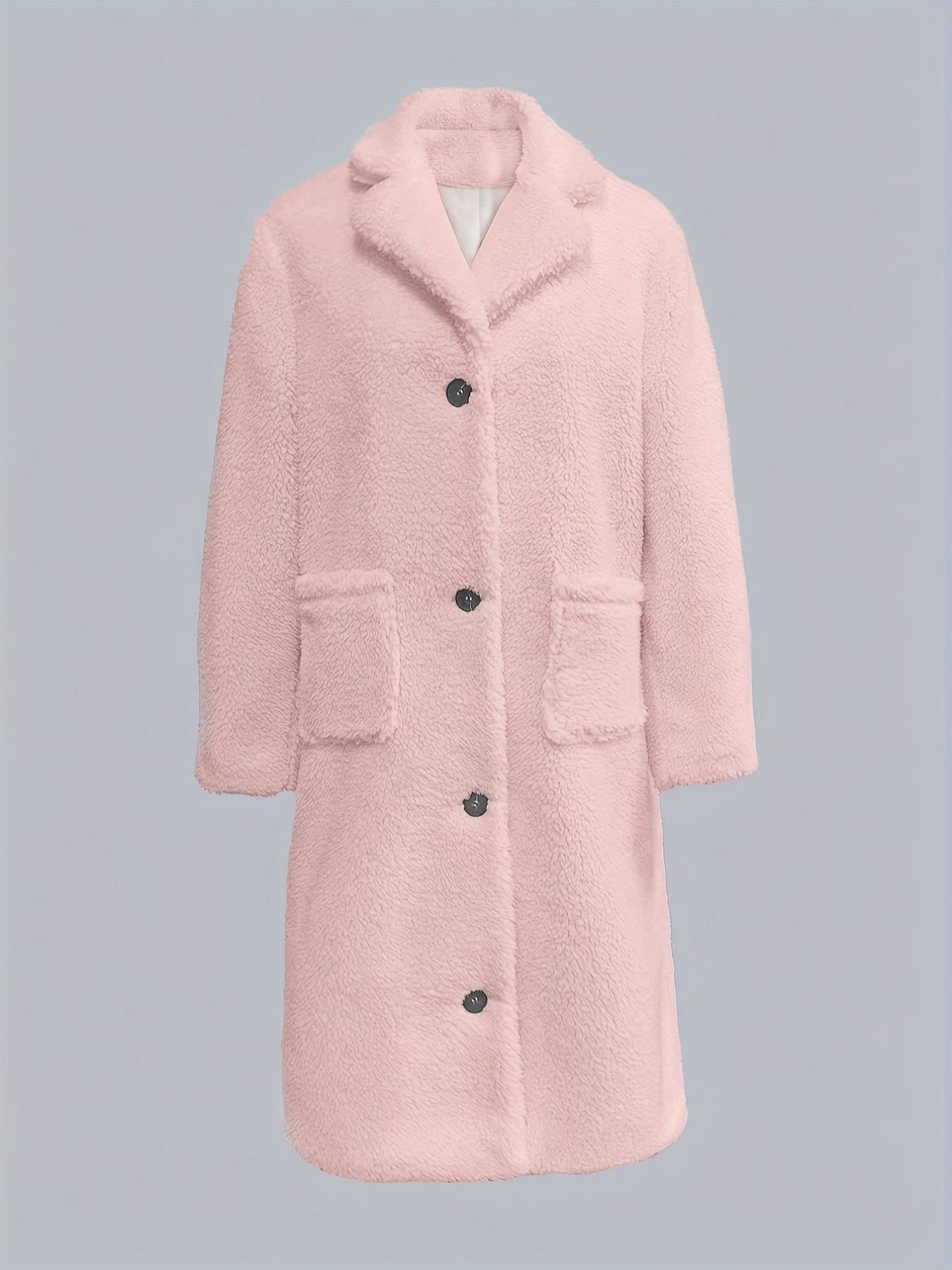 Pink teddy bear coat from Fur Collared Plush Long Coat collection, perfect for fashion enthusiasts