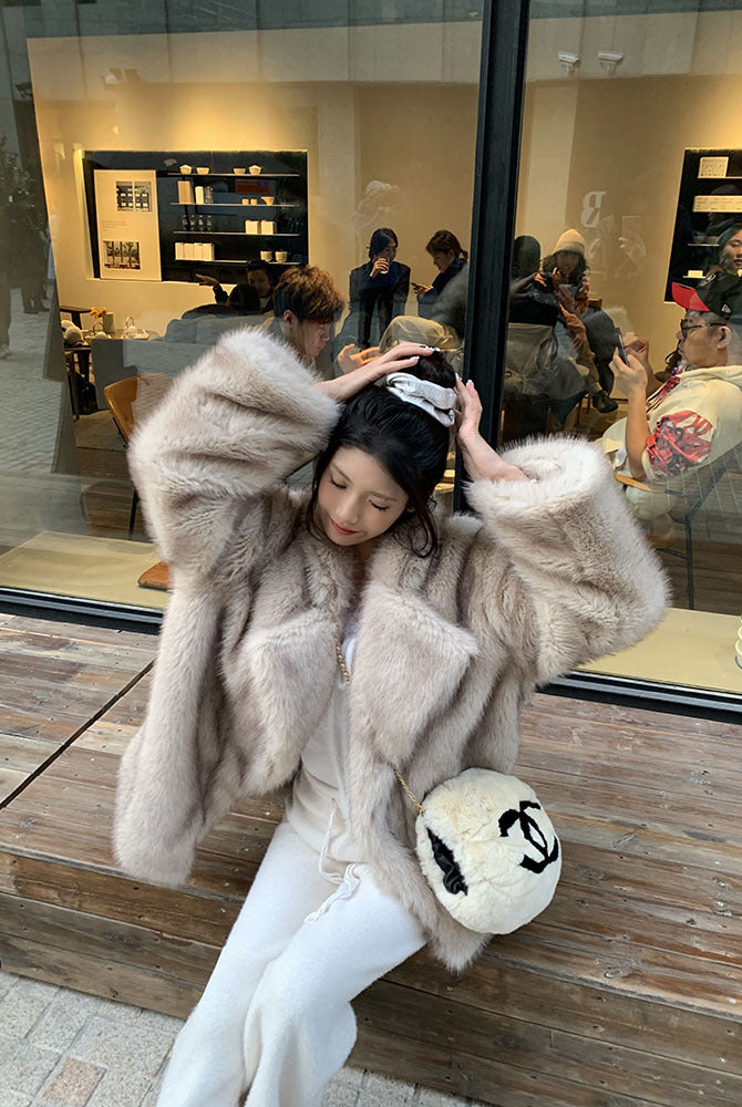 Winter Thickening Faux Fur Jacket with Chanel Logo