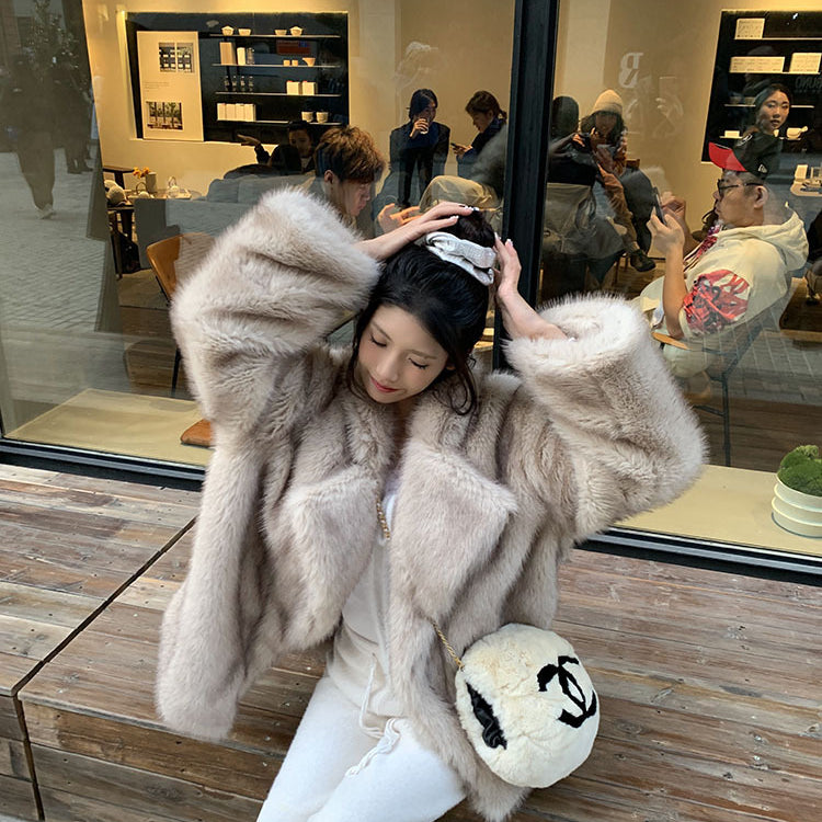 Winter Thickening Faux Fur Jacket with Chanel Logo