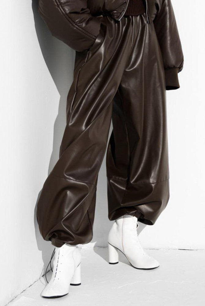 Loose Faux Leather Trousers