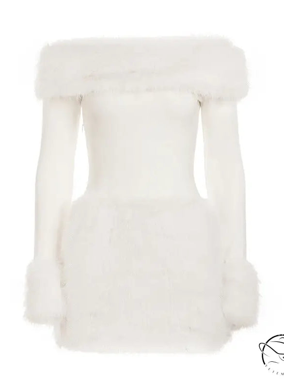 White fluffy faux fur Langry fashion jacket with wide collar