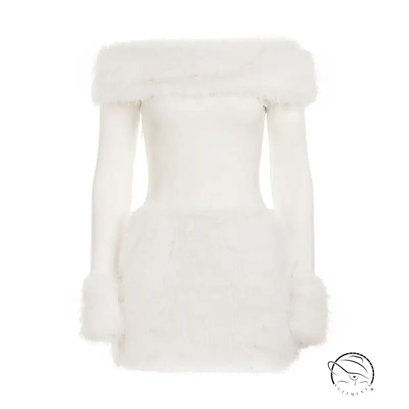 White fluffy faux fur Langry fashion jacket with wide collar