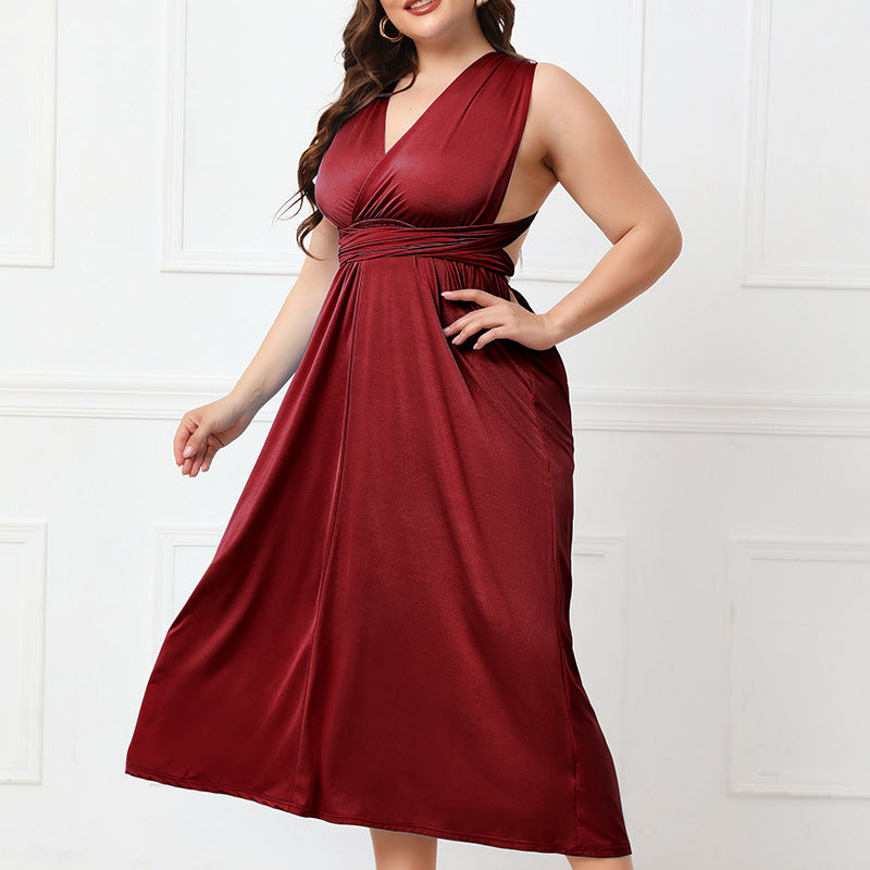 Elegant burgundy satin midi dress from langry fashion collection showcasing luxurious ملابس style