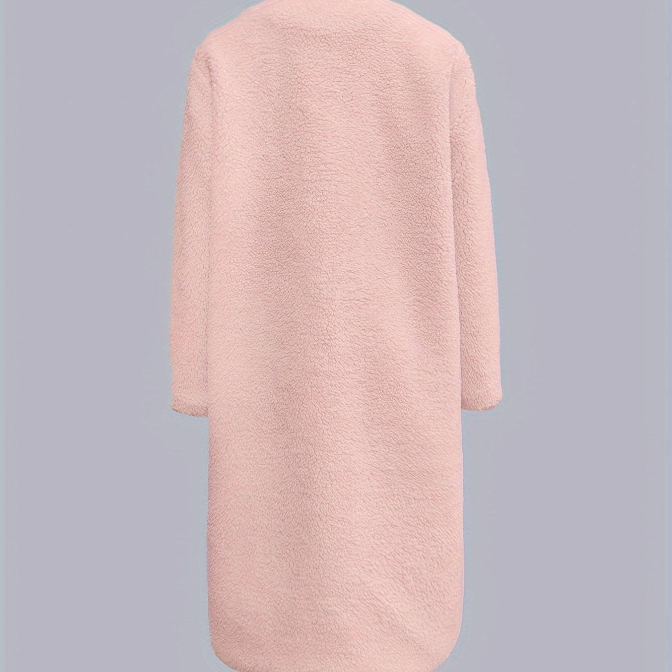 Pink long fuzzy coat from Fur Collared Plush Long Coat collection, stylish ملابس for fashion enthusiasts