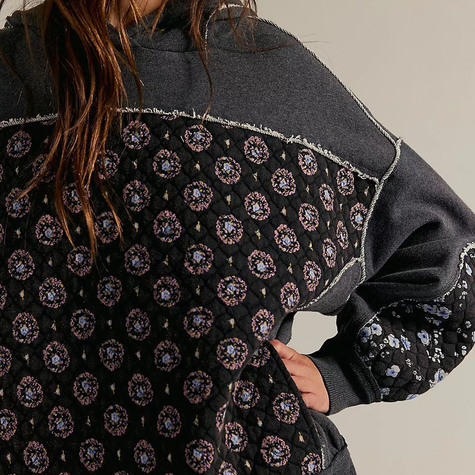 Langry black and gray bandana print hoodie with distressed details