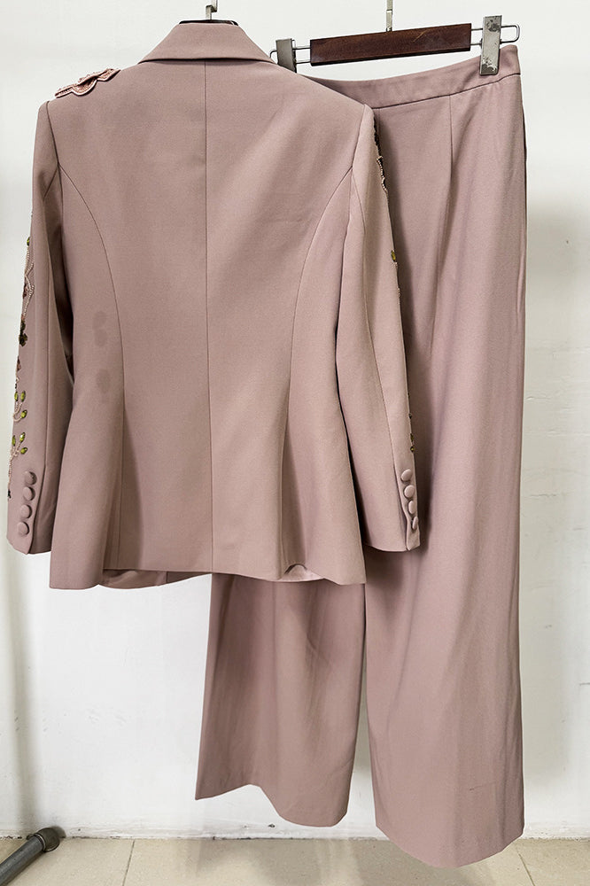 Elegant langry dusty rose floral two-piece fashion suit with embellished sleeves