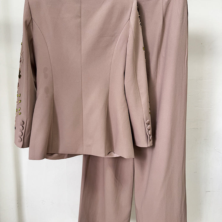 Elegant langry dusty rose floral two-piece fashion suit with embellished sleeves