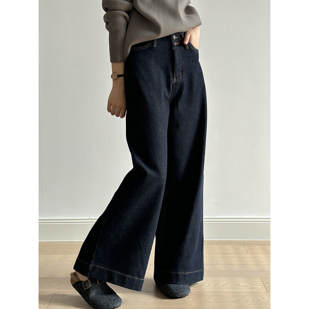 Wide leg dark denim jeans from Retro High Waist Wide Leg Jeans collection showcasing trendy fashion style