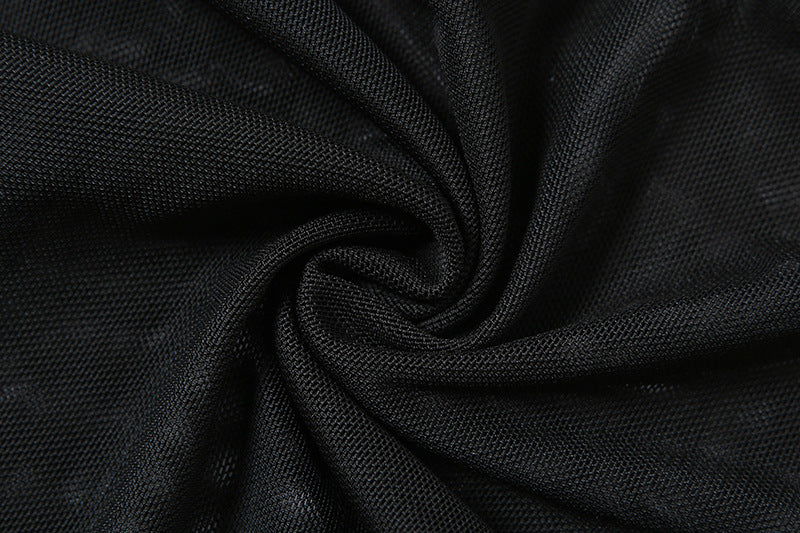 Round Neck See-through Mesh one Piece Slim Fit Patchwork Opera Glove t Shirt