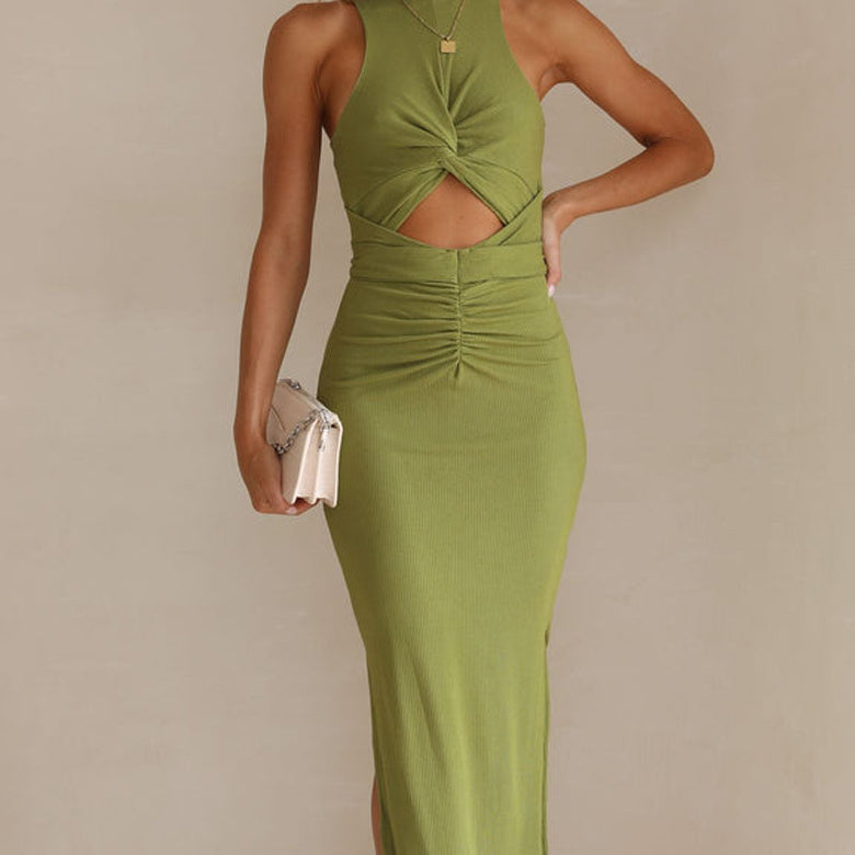 Green cut-out midi dress from Stunning Slim Fit Slit Dress, perfect for fashion lovers