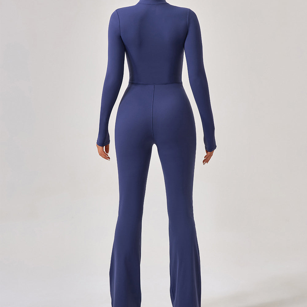 Navy blue long-sleeved flared leg jumpsuit in Comfy One Piece Sportswear fashion ملابس
