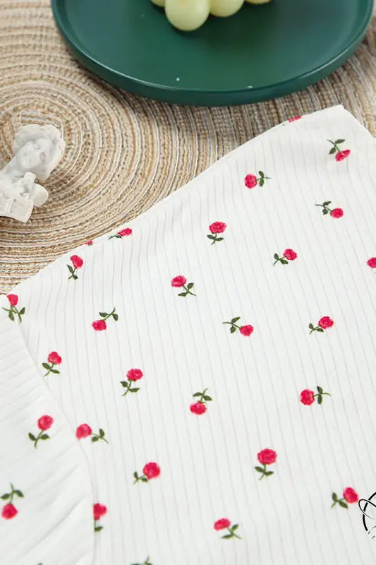 White ribbed langry cardigan with red rose embroidery