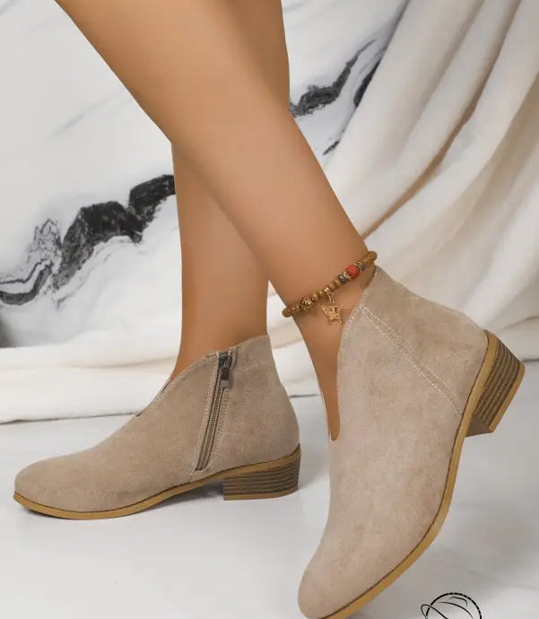 Beige suede ankle boots in Winter Cute Boot with free shipping