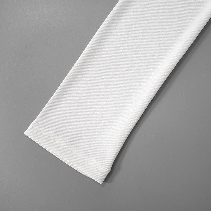 White textured sleeve detail from Langry fashion’s Simple round Neck Slim Fit Top