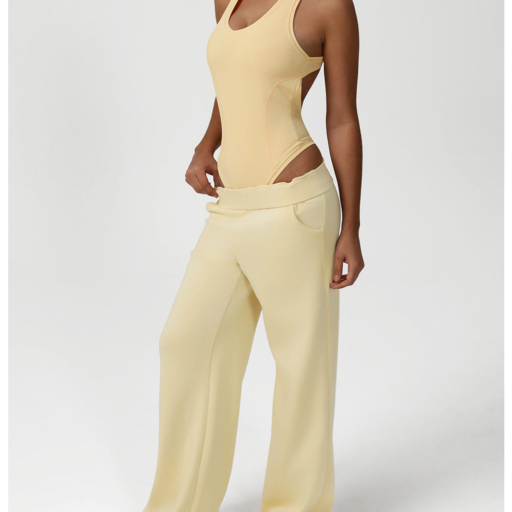 Cream-colored Langry fashion jumpsuit with cutout and high-waisted sweatpants