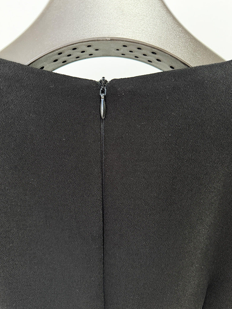 Autumn Winter Star Heavy Industry Beads Diamond Embedded Long Sleeve Mid Length Dress