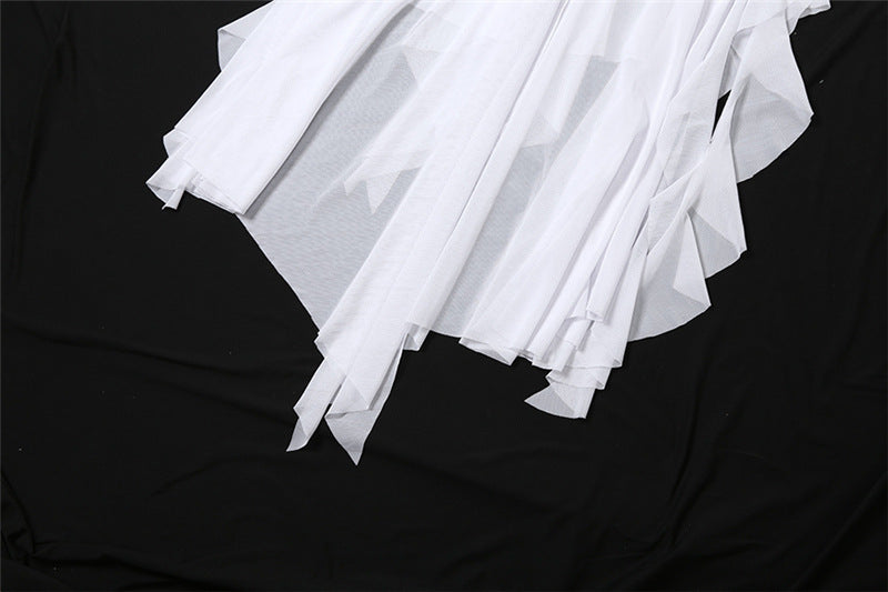 Elegant white layered draped fabric showcasing summer women’s fashion and stylish ملابس