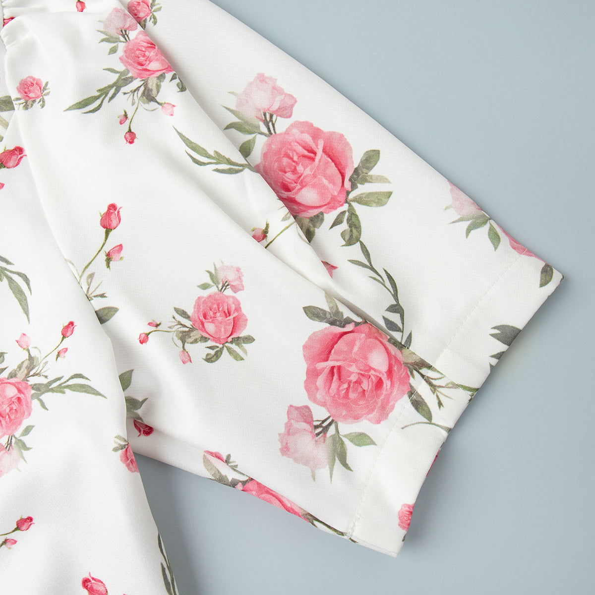 French v Neck Puff Sleeve Short Ruffled Dress