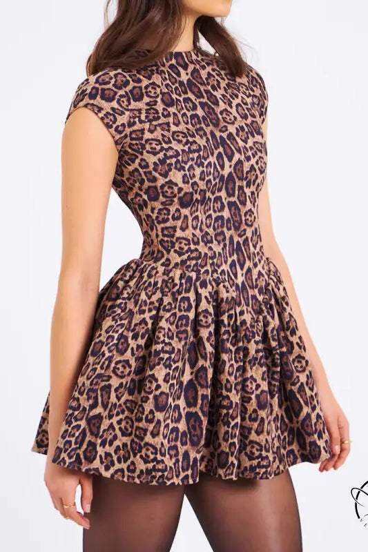 Fashion langry leopard print party dress with flared skirt